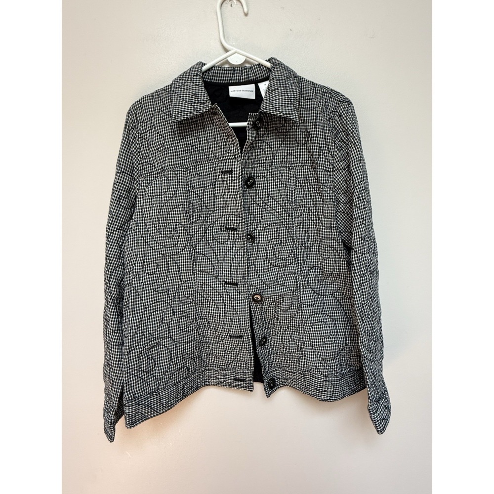 ALFRED DUNNER Quilted Black Gingham Check Jacket Womens Size 12 Mature Office